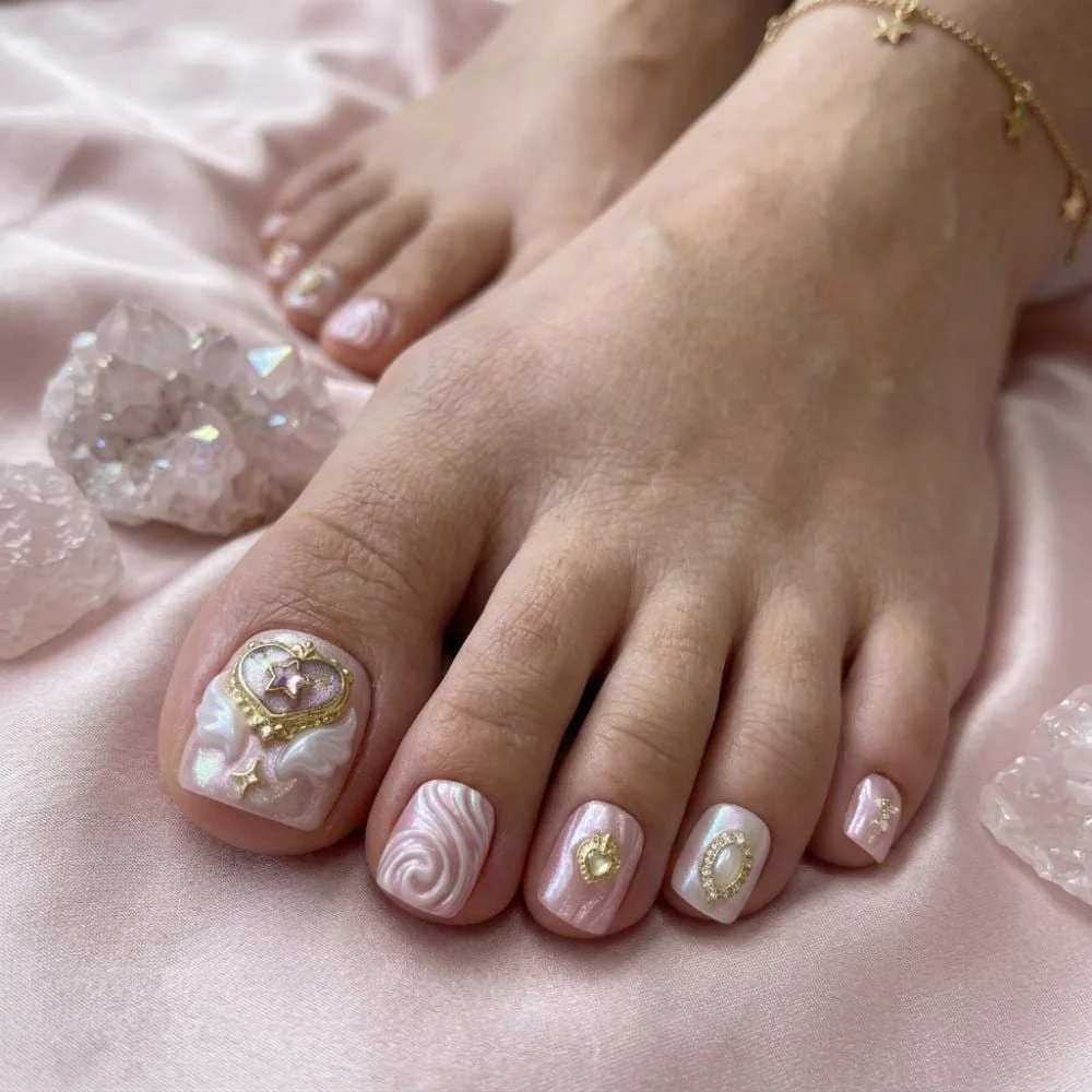 handmade pink nails, baroque angel wing, press on nails, custom press on nails, fake nails, Nails Art, stained glass nails, gold press on nails, 3d press on nails, luxury press on nails, handmade press on nails