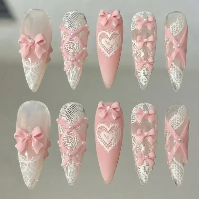 lace corset, pink bow nails, press on nails, custom press on nails, fake nails, Nails Art, stained glass nails, gold press on nails, 3d press on nails, luxury press on nails, handmade press on nails