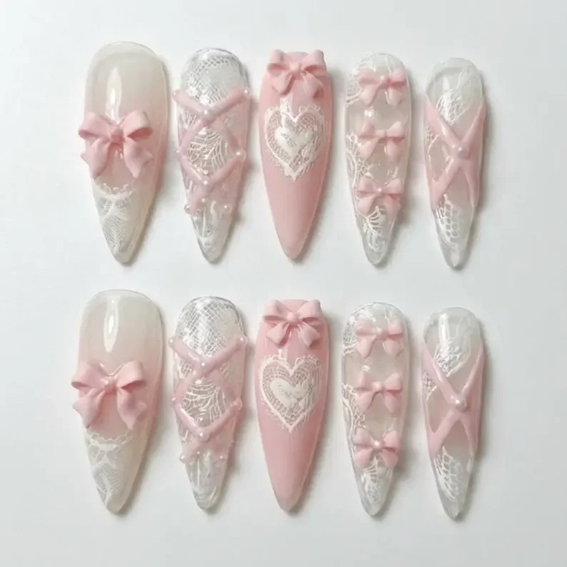 3D lace nails, handmade nails, press on nails, custom press on nails, fake nails, Nails Art, stained glass nails, gold press on nails, 3d press on nails, luxury press on nails, handmade press on nails