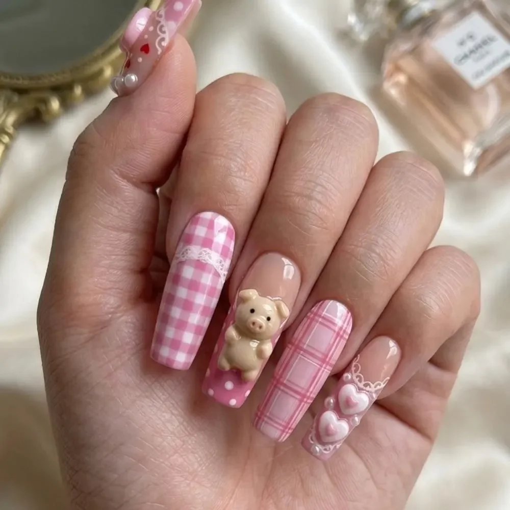 kawaii false nails, coquette false nails, press on nails, custom press on nails, fake nails, Nails Art, stained glass nails, gold press on nails, 3d press on nails, luxury press on nails, handmade press on nails
