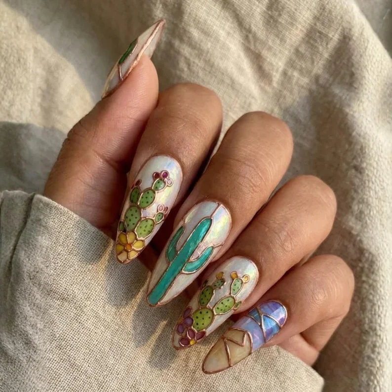iridescent nails, desert art, press on nails, custom press on nails, fake nails, Nails Art, stained glass nails, gold press on nails, 3d press on nails, luxury press on nails, handmade press on nails