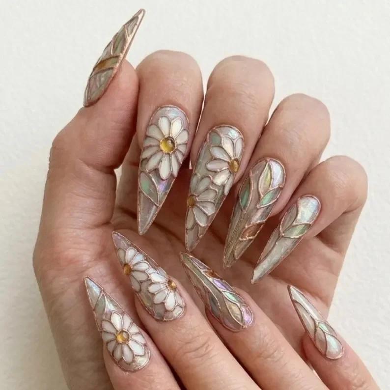 stained glass nails, press on nails, custom press on nails, fake nails, Nails Art, gold press on nails, 3d press on nails, luxury press on nails, handmade press on nails