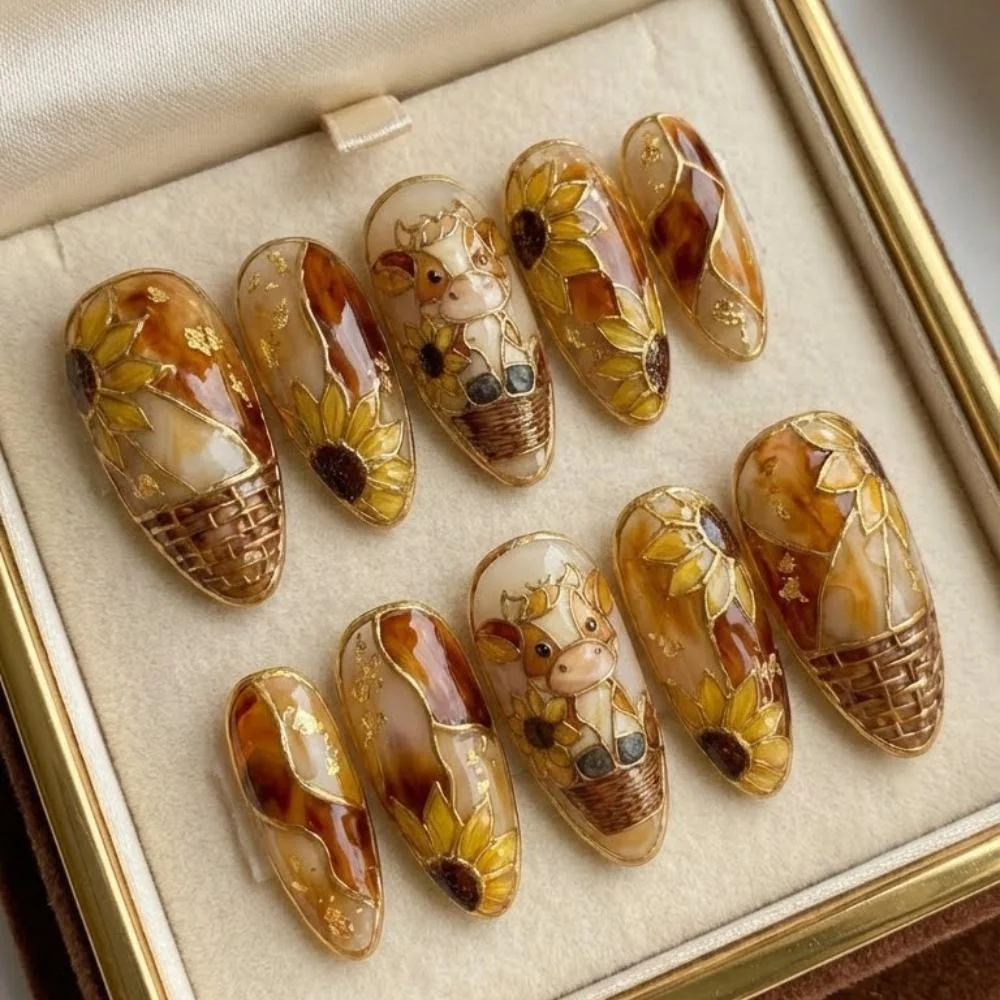 amber tortoiseshell, 3D nail art, press on nails, custom press on nails, fake nails, Nails Art, stained glass nails, gold press on nails, 3d press on nails, luxury press on nails, handmade press on nails