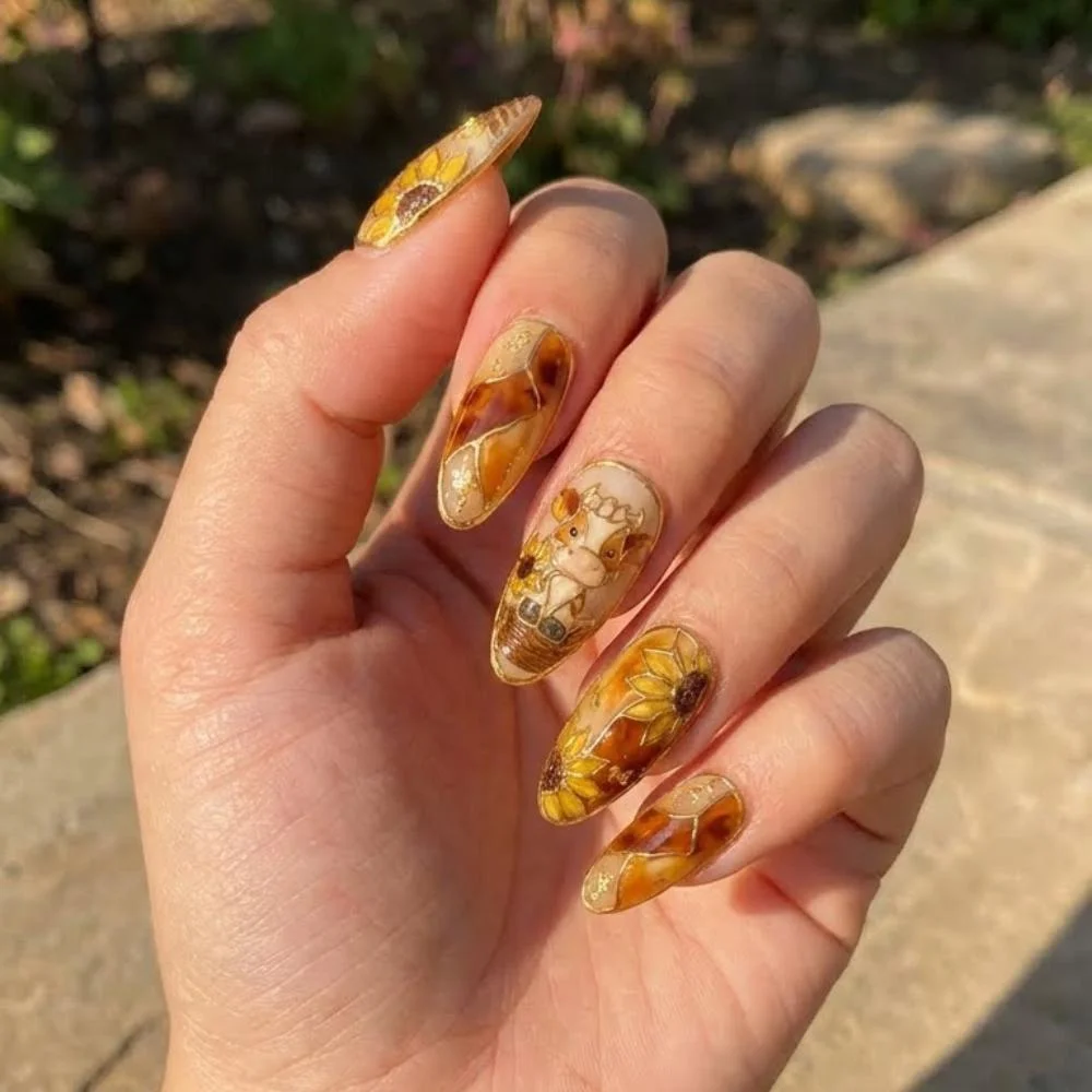 press on nails, sunflower nail design, custom press on nails, fake nails, Nails Art, stained glass nails, gold press on nails, 3d press on nails, luxury press on nails, handmade press on nails