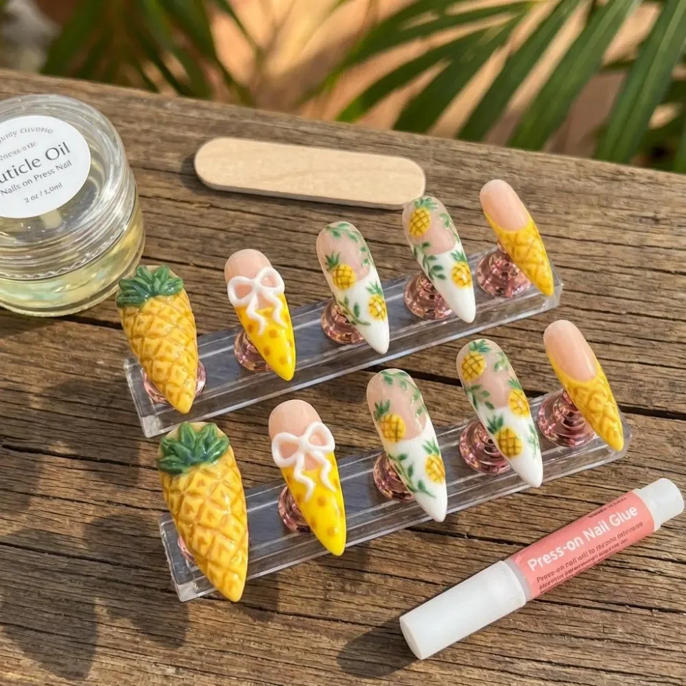 3D fruit nails, summer vacation nails, press on nails, custom press on nails, fake nails, Nails Art, stained glass nails, gold press on nails, 3d press on nails, luxury press on nails, handmade press on nails