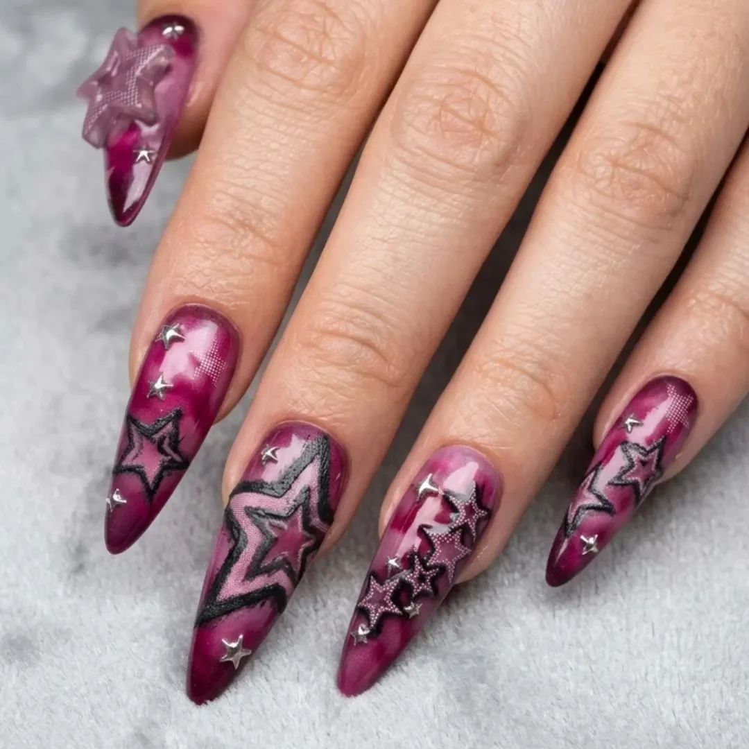 3d rockstar nails, cyber stiletto nails, press on nails, custom press on nails, fake nails, Nails Art, stained glass nails, gold press on nails, 3d press on nails, luxury press on nails, handmade press on nails