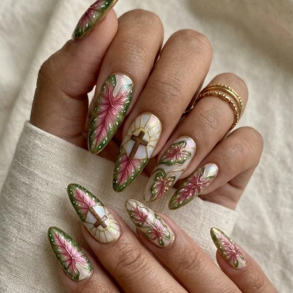 Press on nails, Cross design, press on nails, custom press on nails, fake nails, Nails Art, stained glass nails, gold press on nails, 3d press on nails, luxury press on nails, handmade press on nails