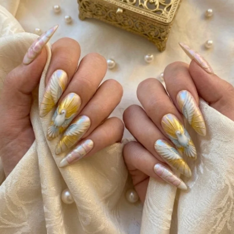 Chrome Press Ons, 3D Gold Nails, press on nails, custom press on nails, fake nails, Nails Art, stained glass nails, gold press on nails, 3d press on nails, luxury press on nails, handmade press on nails