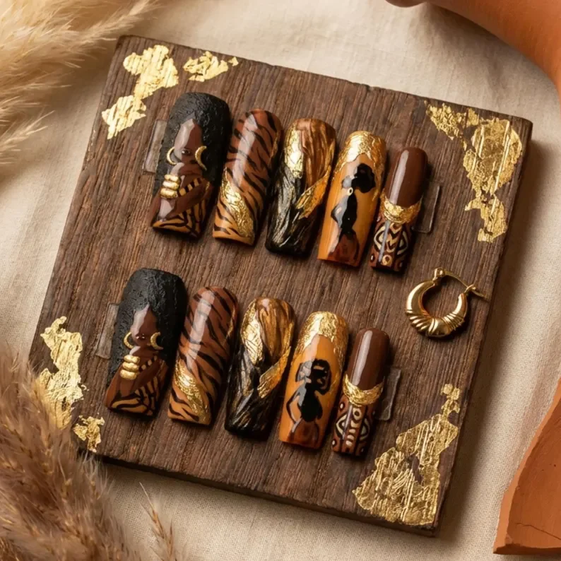 Black History Month, Press On Nails, press on nails, custom press on nails, fake nails, Nails Art, stained glass nails, gold press on nails, 3d press on nails, luxury press on nails, handmade press on nails