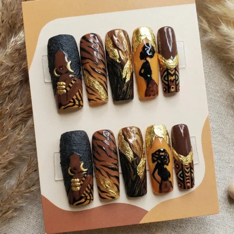 Black History Month, Press On Nails, press on nails, custom press on nails, fake nails, Nails Art, stained glass nails, gold press on nails, 3d press on nails, luxury press on nails, handmade press on nails