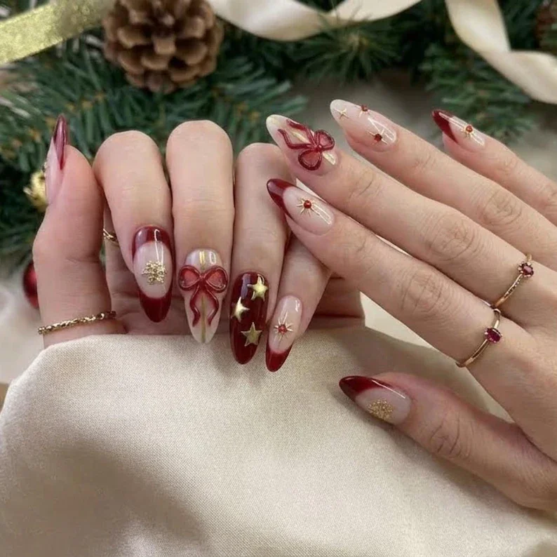 3D bow nails, coquette style, press on nails, custom press on nails, fake nails, Nails Art, stained glass nails, gold press on nails, 3d press on nails, luxury press on nails, handmade press on nails