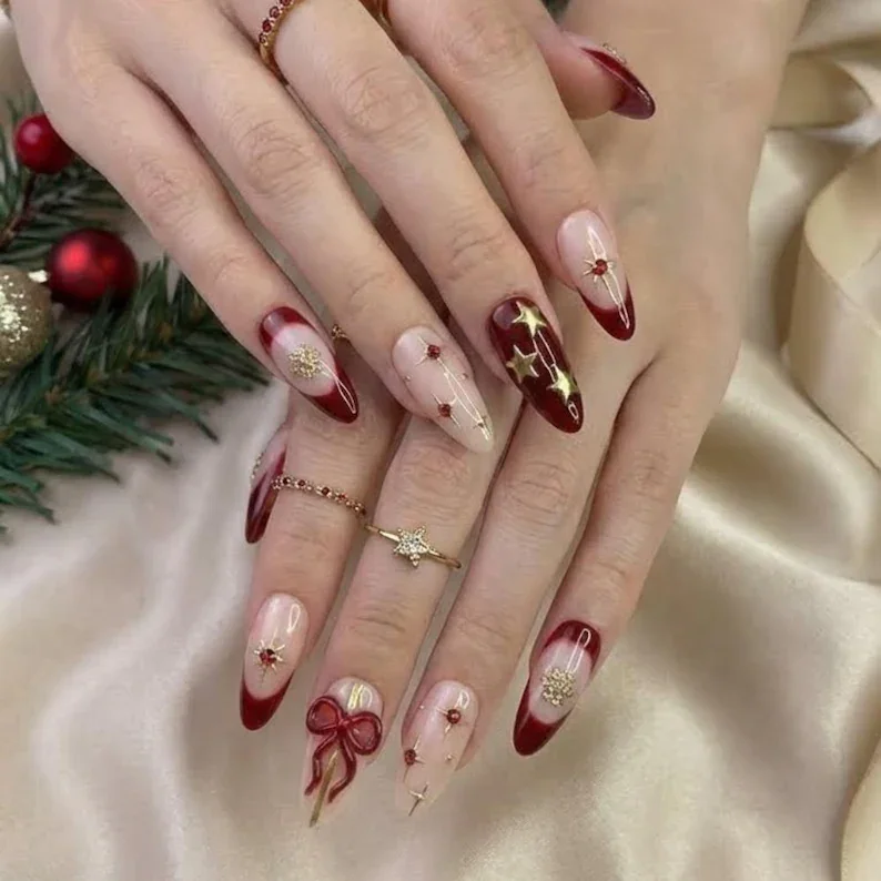 holiday nail set, glam press ons, press on nails, custom press on nails, fake nails, Nails Art, stained glass nails, gold press on nails, 3d press on nails, luxury press on nails, handmade press on nails