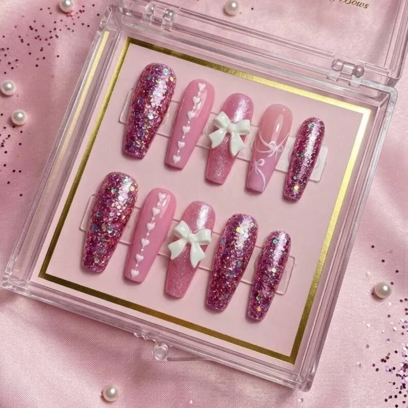 holo pink nails, fantasy press on, press on nails, custom press on nails, fake nails, Nails Art, stained glass nails, gold press on nails, 3d press on nails, luxury press on nails, handmade press on nails