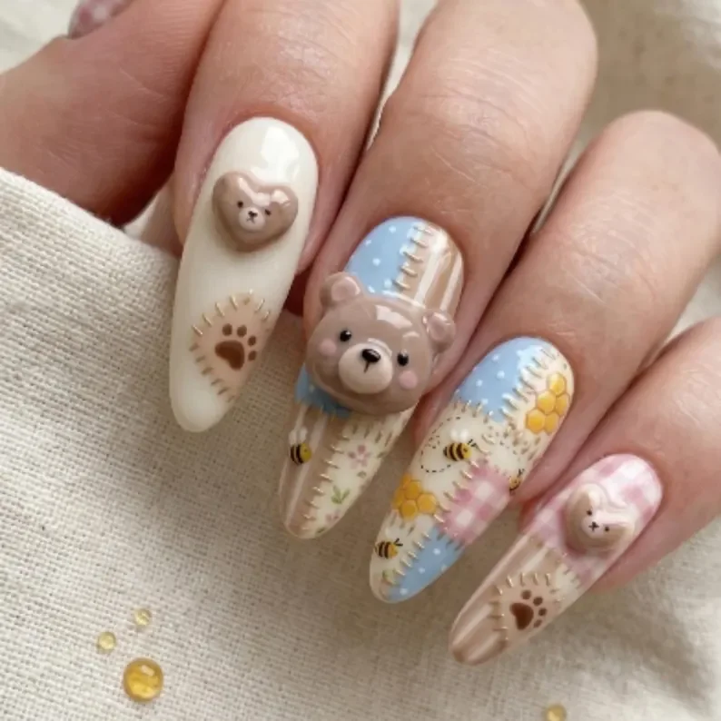 press on nails, kawaii quilt, custom press on nails, fake nails, Nails Art, stained glass nails, gold press on nails, 3d press on nails, luxury press on nails, handmade press on nails