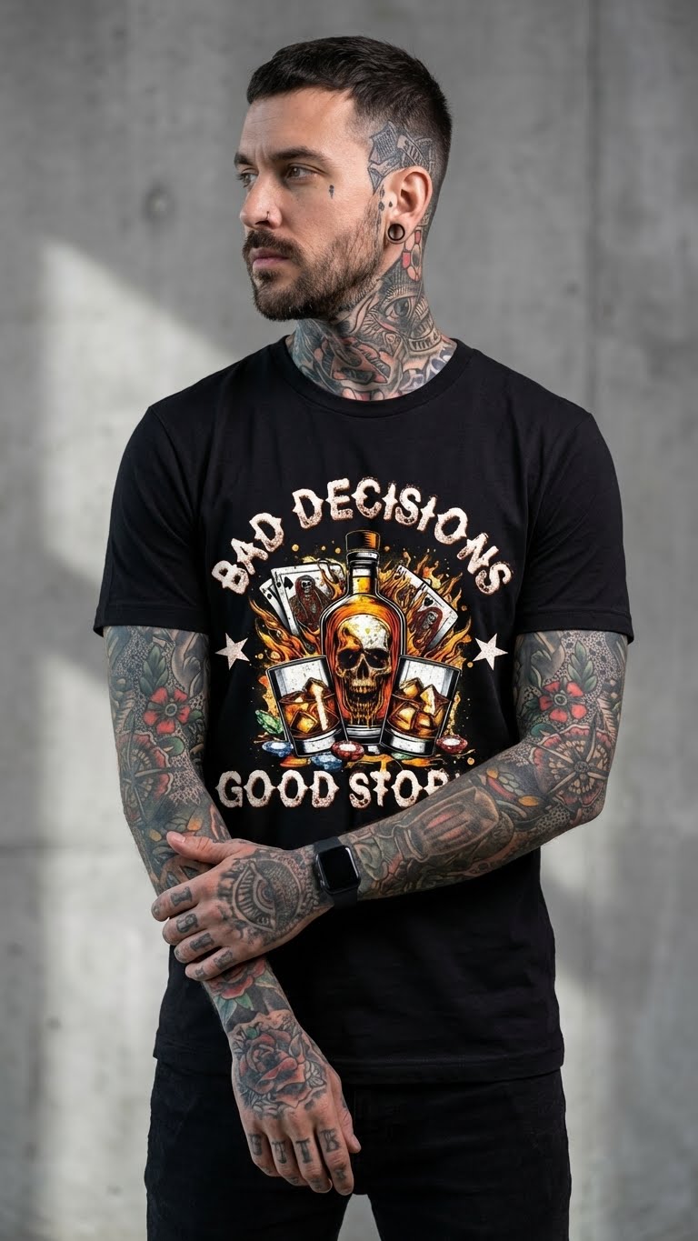 Vintage Skull and Whiskey Graphic Tee - Media 2