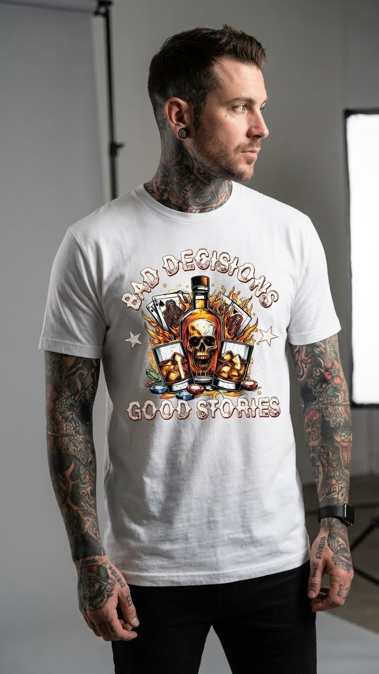 Vintage Skull and Whiskey Graphic Tee - Media 3