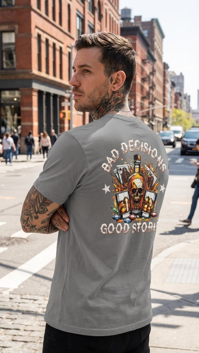 Vintage Skull and Whiskey Graphic Tee - Media 4