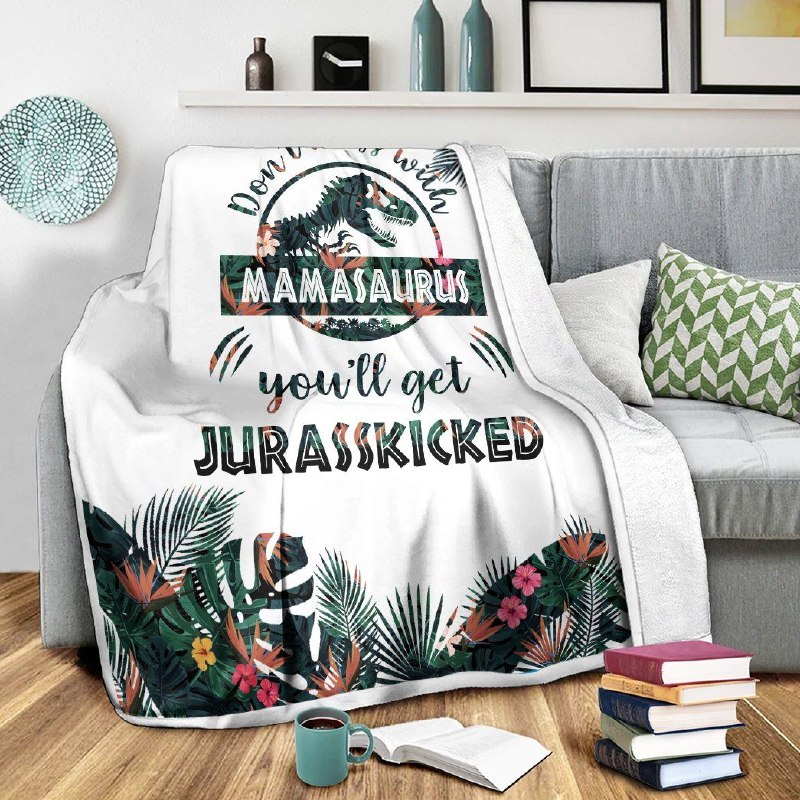 Floral Dinosaur Print Throw Blanket