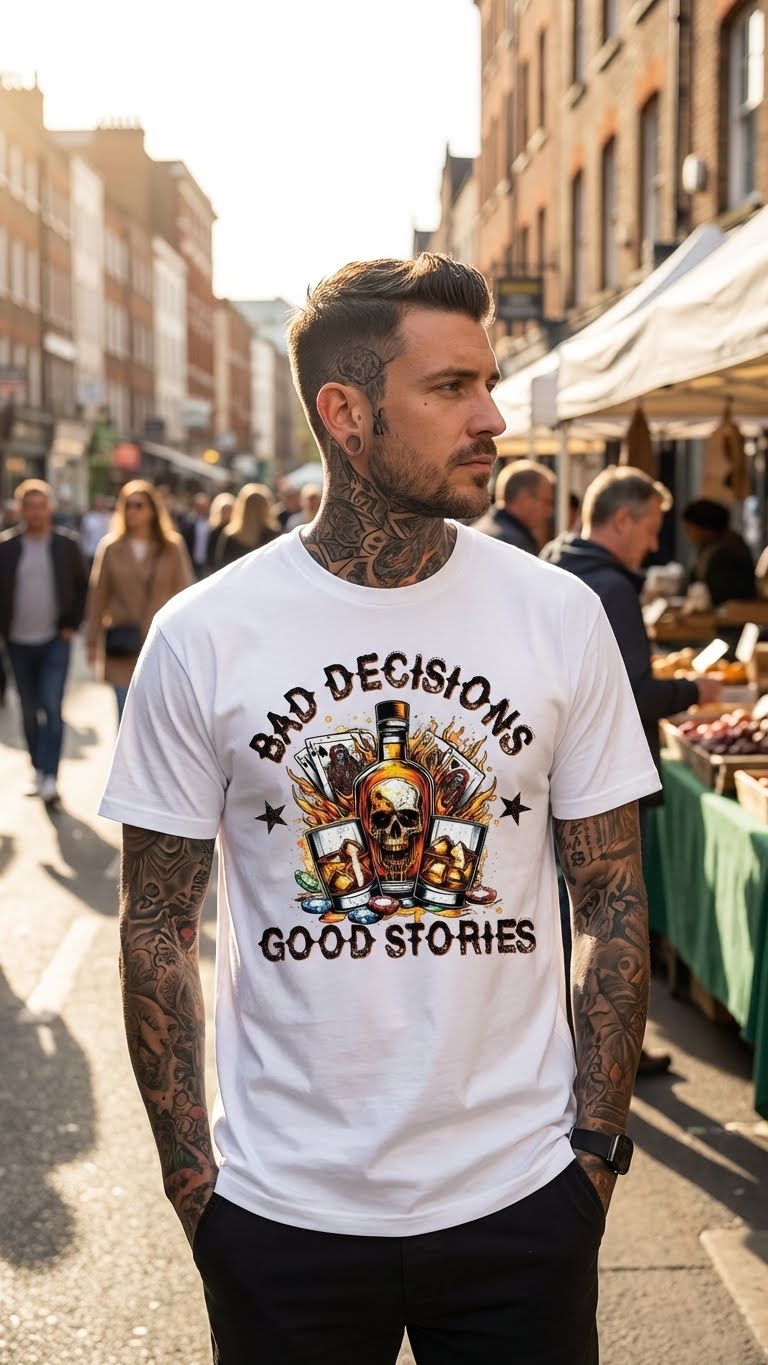 Edgy Skull and Whiskey Graphic Tee - Media 3