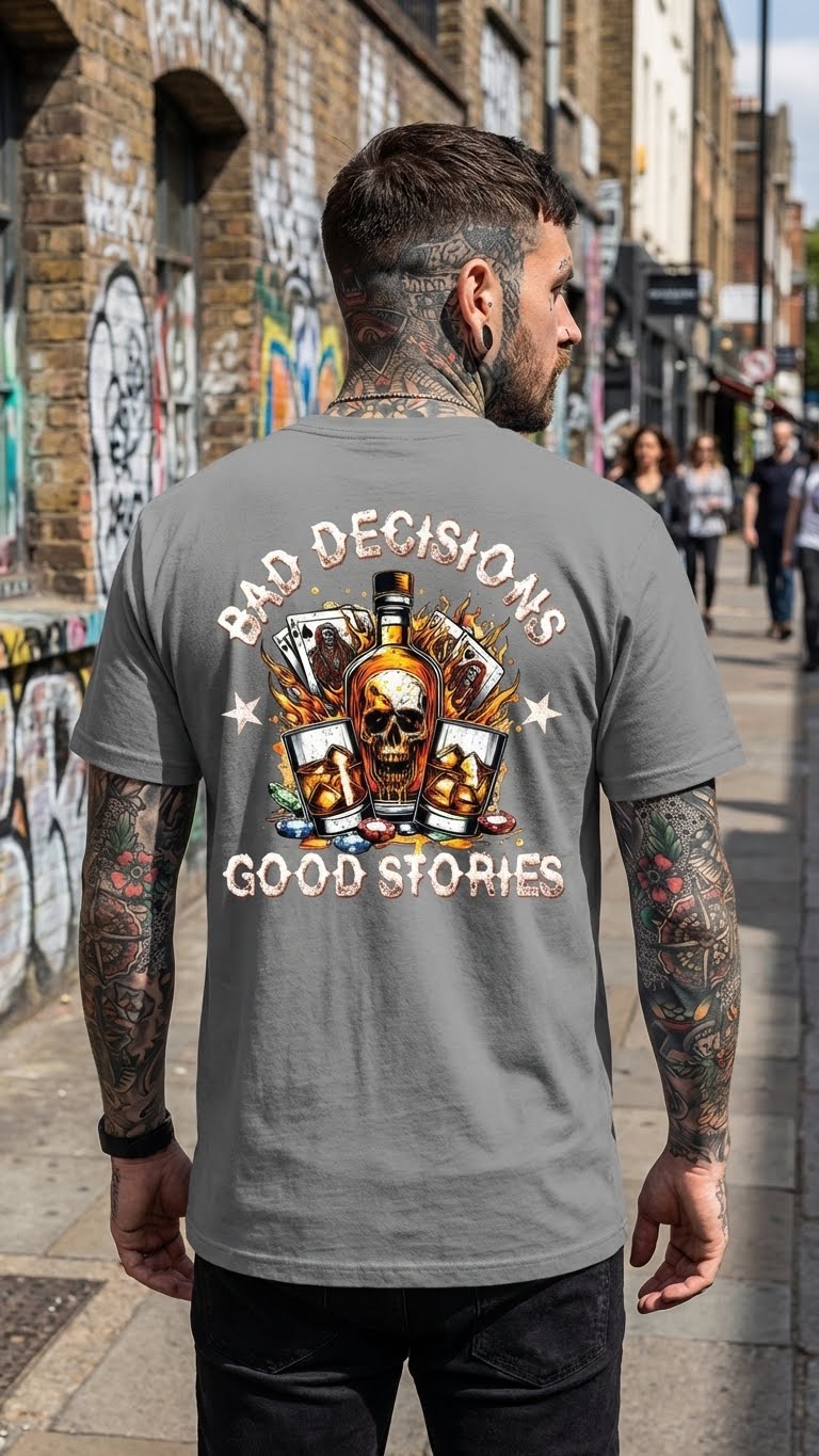 Edgy Skull and Whiskey Graphic Tee - Media 4