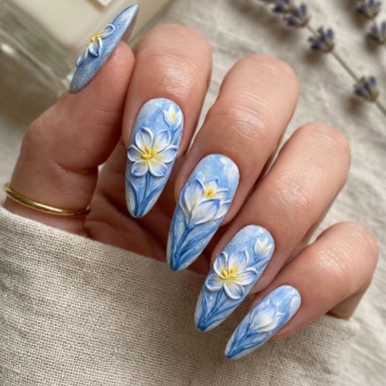 press on nails, textured blue, custom press on nails, fake nails, Nails Art, stained glass nails, gold press on nails, 3d press on nails, luxury press on nails, handmade press on nails