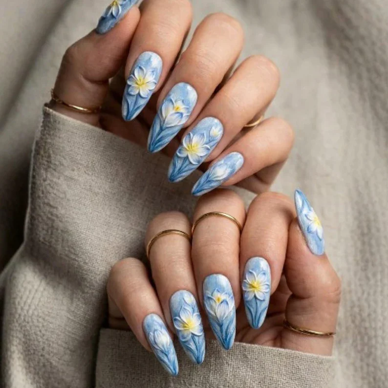press on nails, textured blue, custom press on nails, fake nails, Nails Art, stained glass nails, gold press on nails, 3d press on nails, luxury press on nails, handmade press on nails