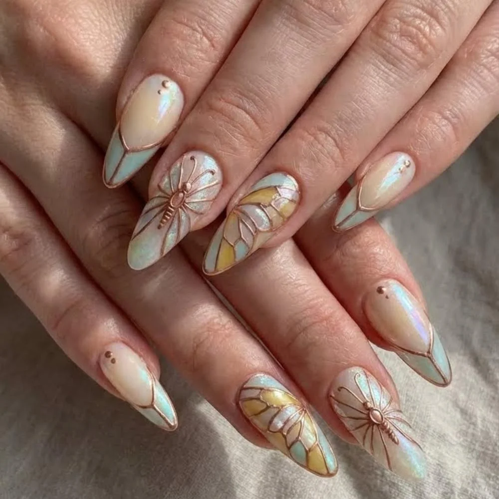 3D art nouveau, stained glass nails, press on nails, custom press on nails, fake nails, Nails Art, gold press on nails, 3d press on nails, luxury press on nails, handmade press on nails