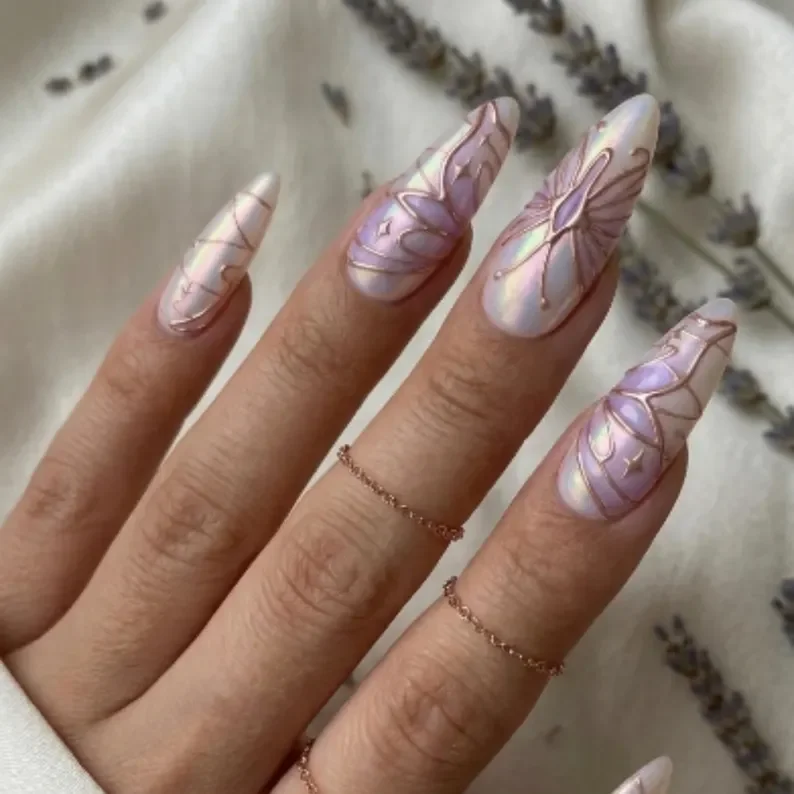 butterfly nails, iridescent nails, press on nails, custom press on nails, fake nails, Nails Art, stained glass nails, gold press on nails, 3d press on nails, luxury press on nails, handmade press on nails