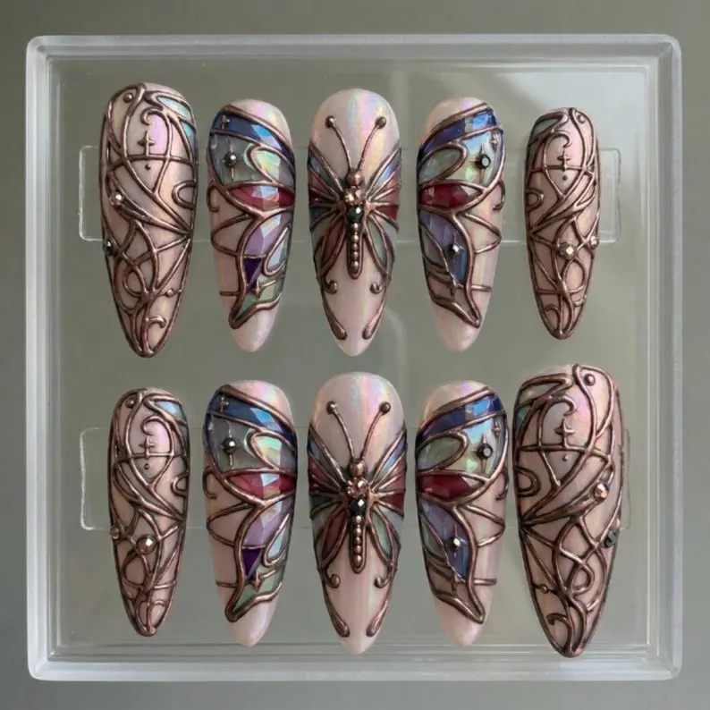 press on nails, custom press on nails, fake nails, Nails Art, stained glass nails, gold press on nails, 3d press on nails, luxury press on nails, handmade press on nails