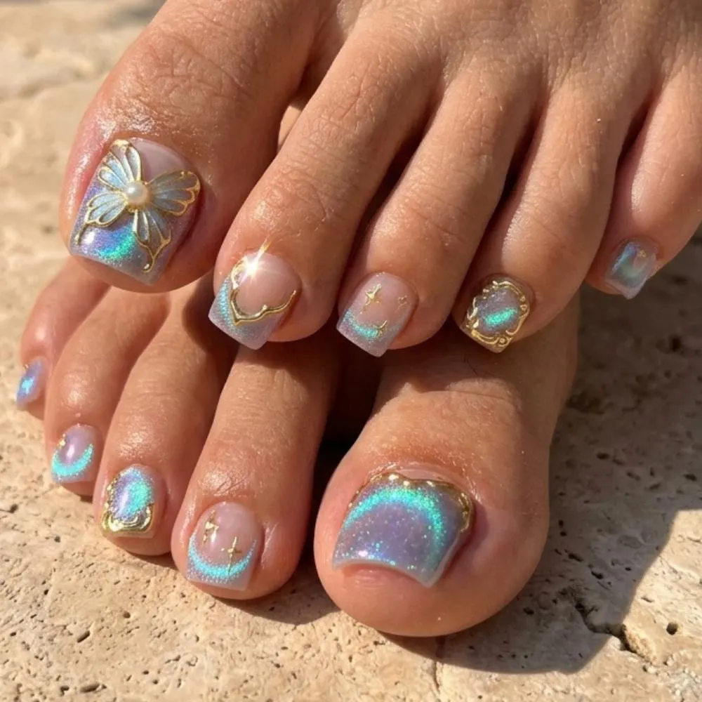 iridescent cat eye, press on toes, press on nails, custom press on nails, fake nails, Nails Art, stained glass nails, gold press on nails, 3d press on nails, luxury press on nails, handmade press on nails