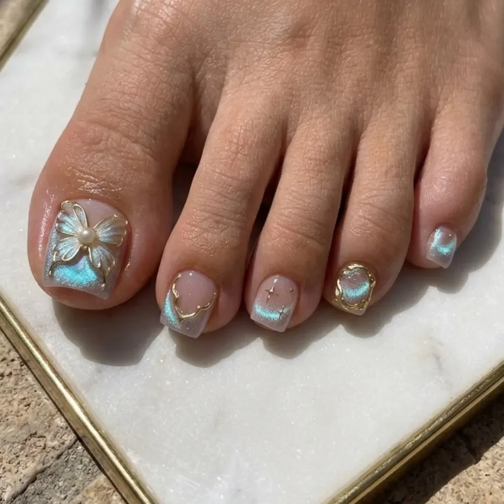 iridescent toe nails, gold cat eye, press on nails, custom press on nails, fake nails, Nails Art, stained glass nails, gold press on nails, 3d press on nails, luxury press on nails, handmade press on nails