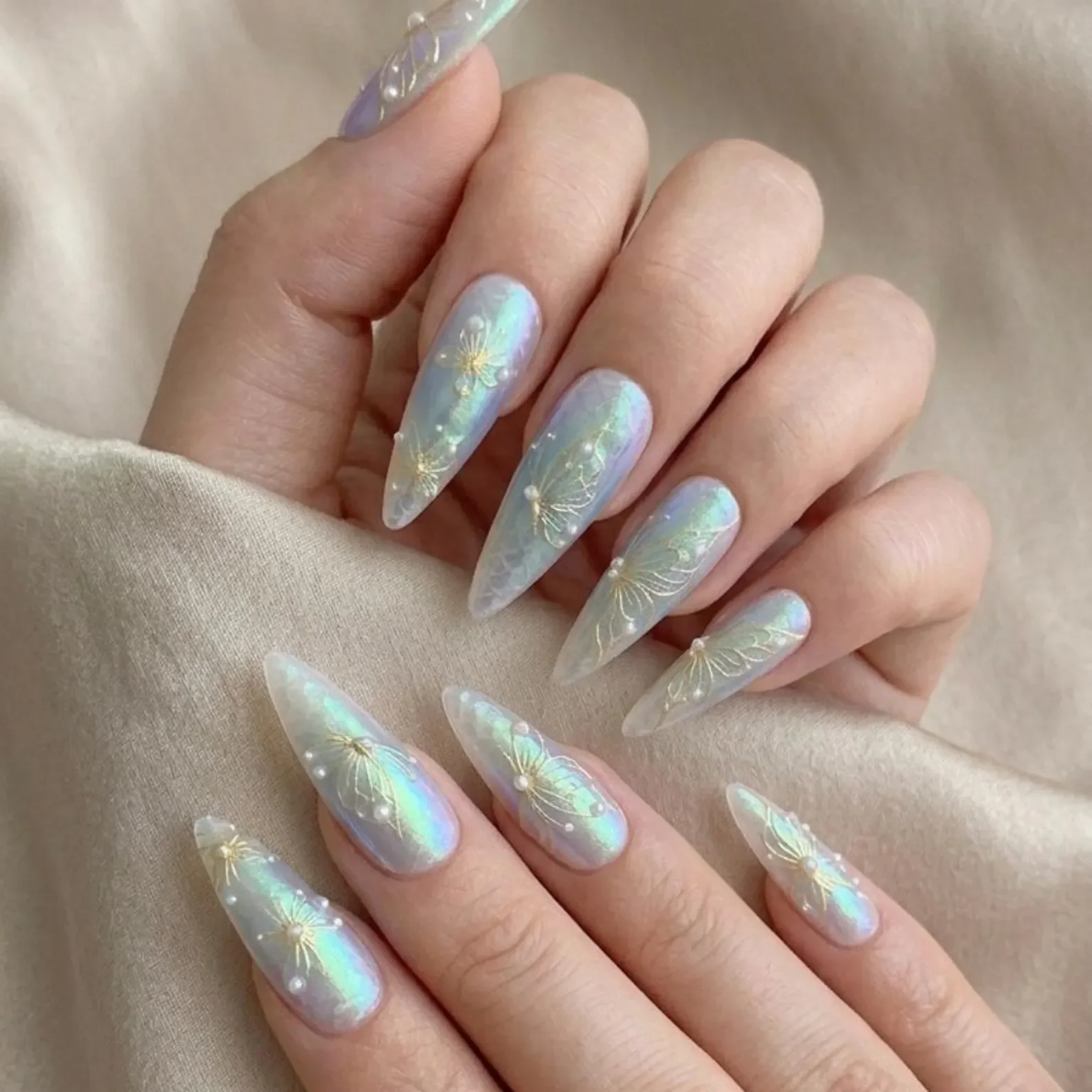 mermaid butterfly, press on nails, custom press on nails, fake nails, Nails Art, stained glass nails, gold press on nails, 3d press on nails, luxury press on nails, handmade press on nails