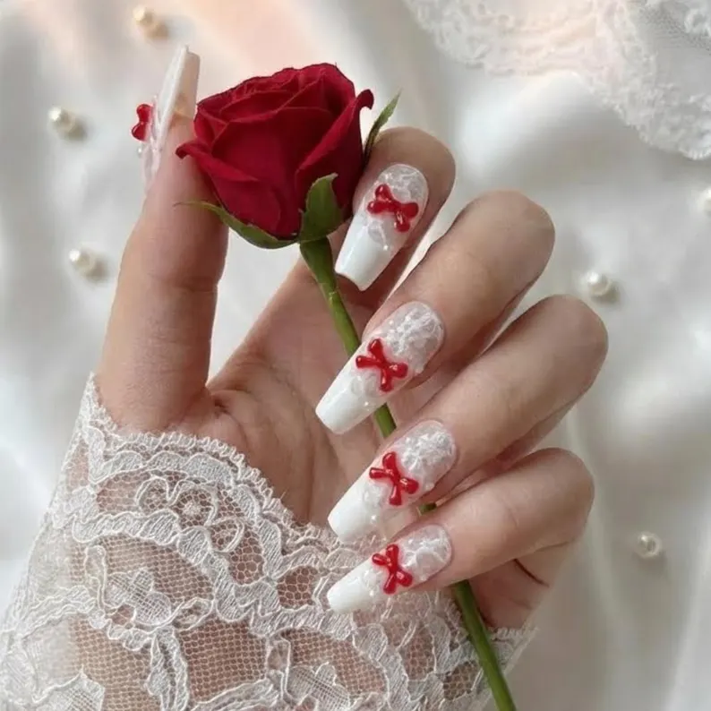 bridal press on, 3D balletcore, press on nails, custom press on nails, fake nails, Nails Art, stained glass nails, gold press on nails, 3d press on nails, luxury press on nails, handmade press on nails