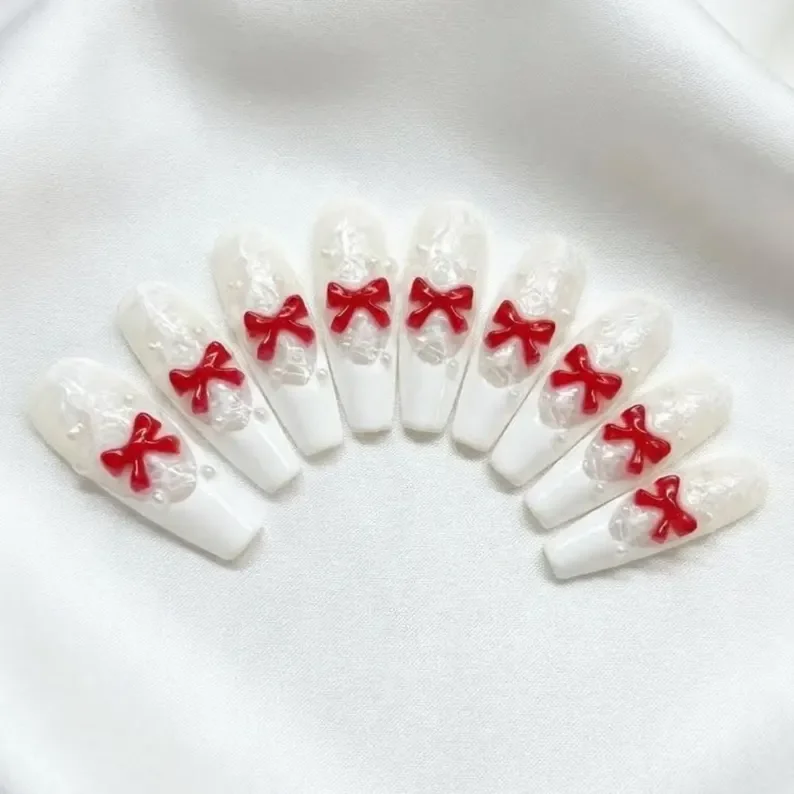 3D balletcore, lace pearl nail art, press on nails, custom press on nails, fake nails, Nails Art, stained glass nails, gold press on nails, 3d press on nails, luxury press on nails, handmade press on nails