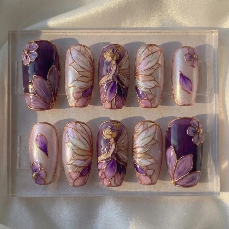 press on nails, fairycore nail art, custom press on nails, fake nails, Nails Art, stained glass nails, gold press on nails, 3d press on nails, luxury press on nails, handmade press on nails