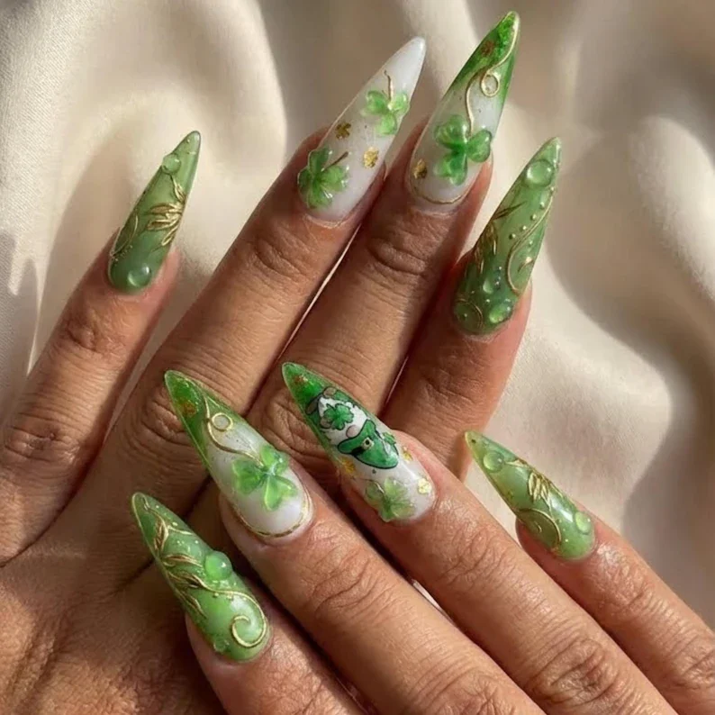 3D nail art, Press-on nail set, press on nails, custom press on nails, fake nails, Nails Art, stained glass nails, gold press on nails, 3d press on nails, luxury press on nails, handmade press on nails