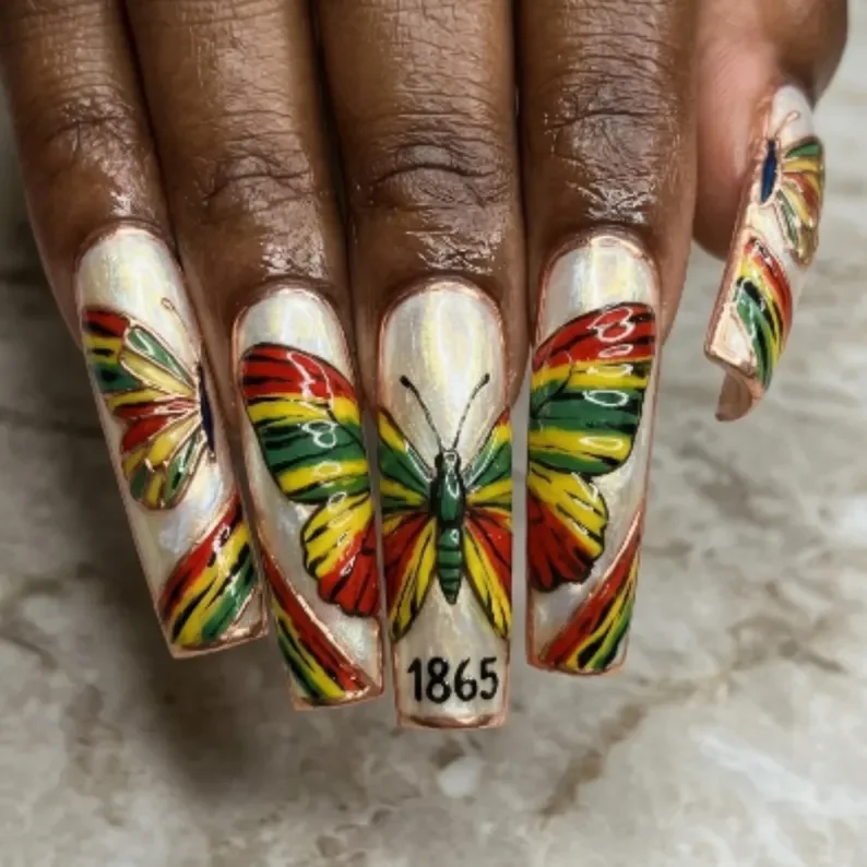 Juneteenth nails, Stained glass nails, press on nails, custom press on nails, fake nails, Nails Art, stained glass nails, gold press on nails, 3d press on nails, luxury press on nails, handmade press on nails