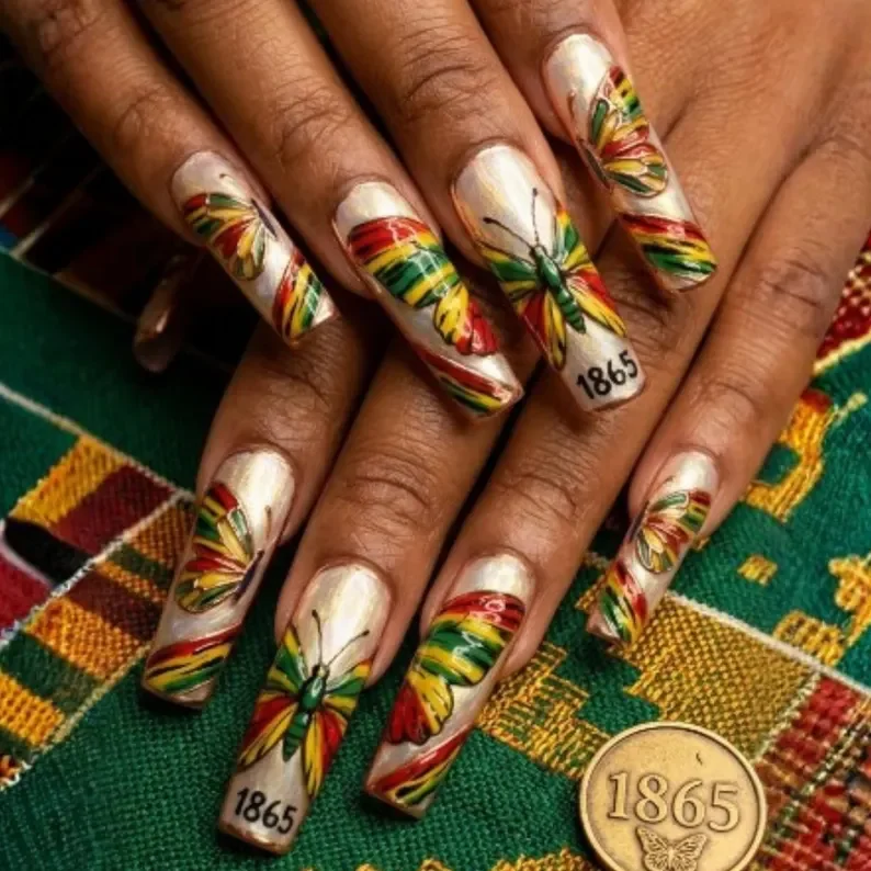 1865 nails, Freedom nails, press on nails, custom press on nails, fake nails, Nails Art, stained glass nails, gold press on nails, 3d press on nails, luxury press on nails, handmade press on nails