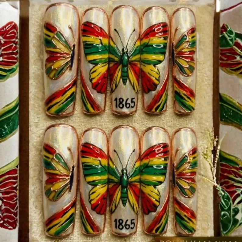 Juneteenth nails, Stained glass nails, press on nails, custom press on nails, fake nails, Nails Art, stained glass nails, gold press on nails, 3d press on nails, luxury press on nails, handmade press on nails