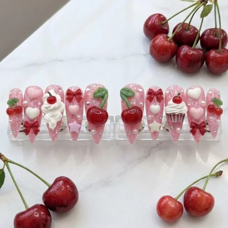 glitter sweet treats, sweet treat nails, press on nails, custom press on nails, fake nails, Nails Art, stained glass nails, gold press on nails, 3d press on nails, luxury press on nails, handmade press on nails