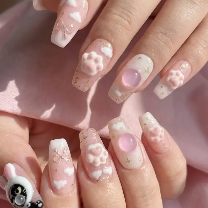 coquette nail art, cloud hoodie, press on nails, custom press on nails, fake nails, Nails Art, stained glass nails, gold press on nails, 3d press on nails, luxury press on nails, handmade press on nails