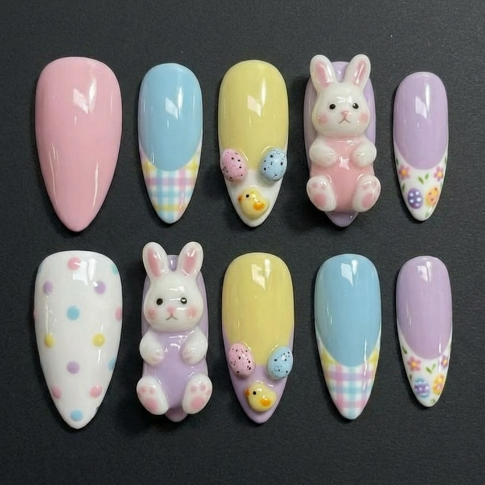 gingham almond nails, handmade fake nails, press on nails, custom press on nails, fake nails, Nails Art, stained glass nails, gold press on nails, 3d press on nails, luxury press on nails, handmade press on nails