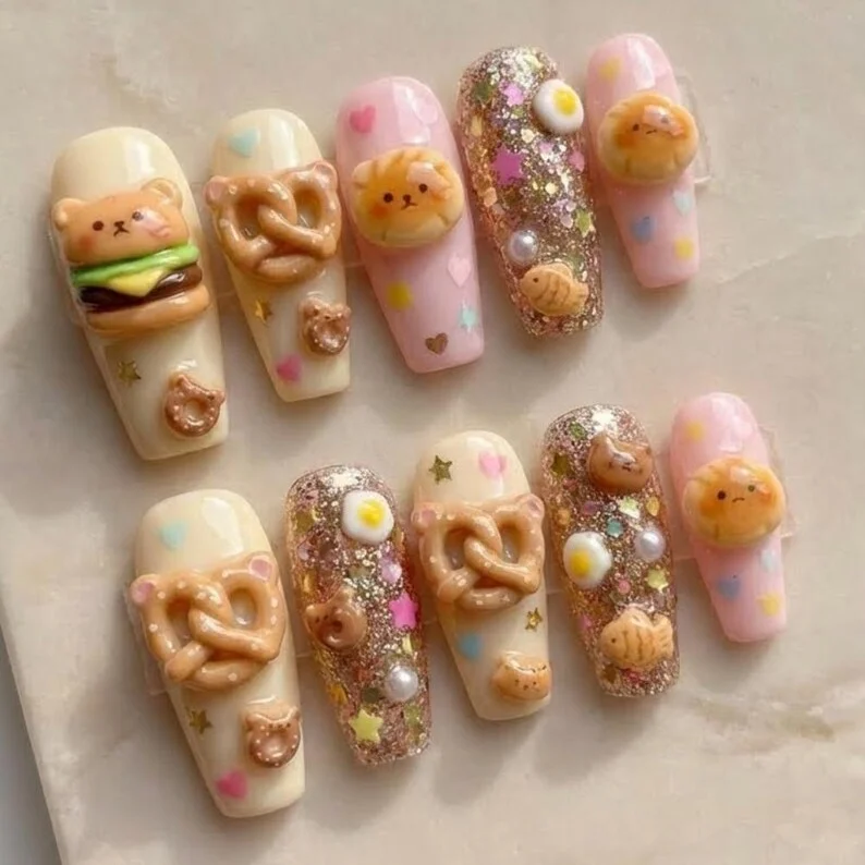 Japanese decoden, hand painted nails, press on nails, custom press on nails, fake nails, Nails Art, stained glass nails, gold press on nails, 3d press on nails, luxury press on nails, handmade press on nails