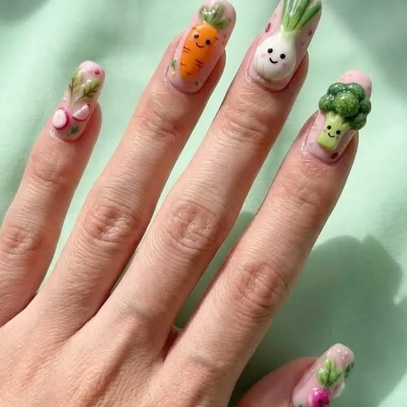 cute nail tips, garden themed nails, press on nails, custom press on nails, fake nails, Nails Art, stained glass nails, gold press on nails, 3d press on nails, luxury press on nails, handmade press on nails