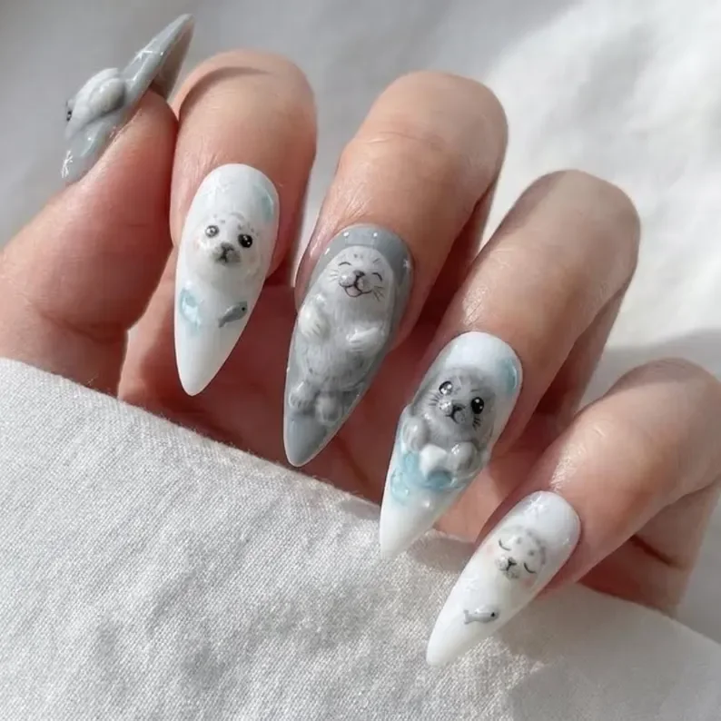 grey white nails, winter snowflake, press on nails, custom press on nails, fake nails, Nails Art, stained glass nails, gold press on nails, 3d press on nails, luxury press on nails, handmade press on nails