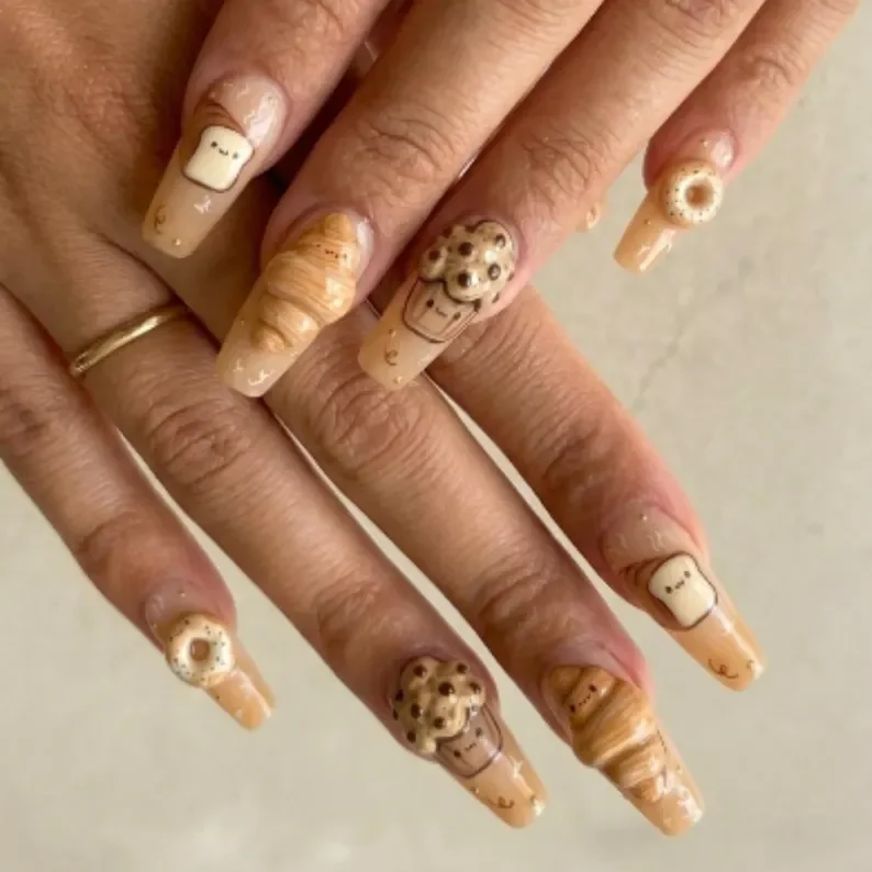 3D nail design, bakery themed nails, press on nails, custom press on nails, fake nails, Nails Art, stained glass nails, gold press on nails, 3d press on nails, luxury press on nails, handmade press on nails