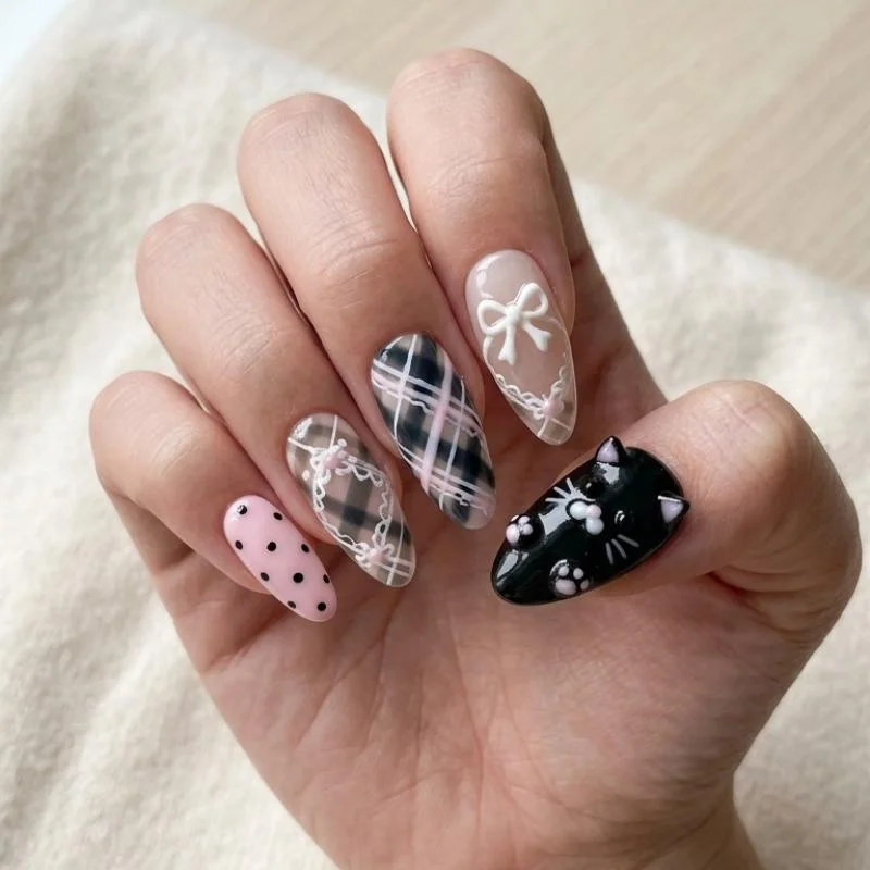 3D bow nails, plaid false nails, press on nails, custom press on nails, fake nails, Nails Art, stained glass nails, gold press on nails, 3d press on nails, luxury press on nails, handmade press on nails