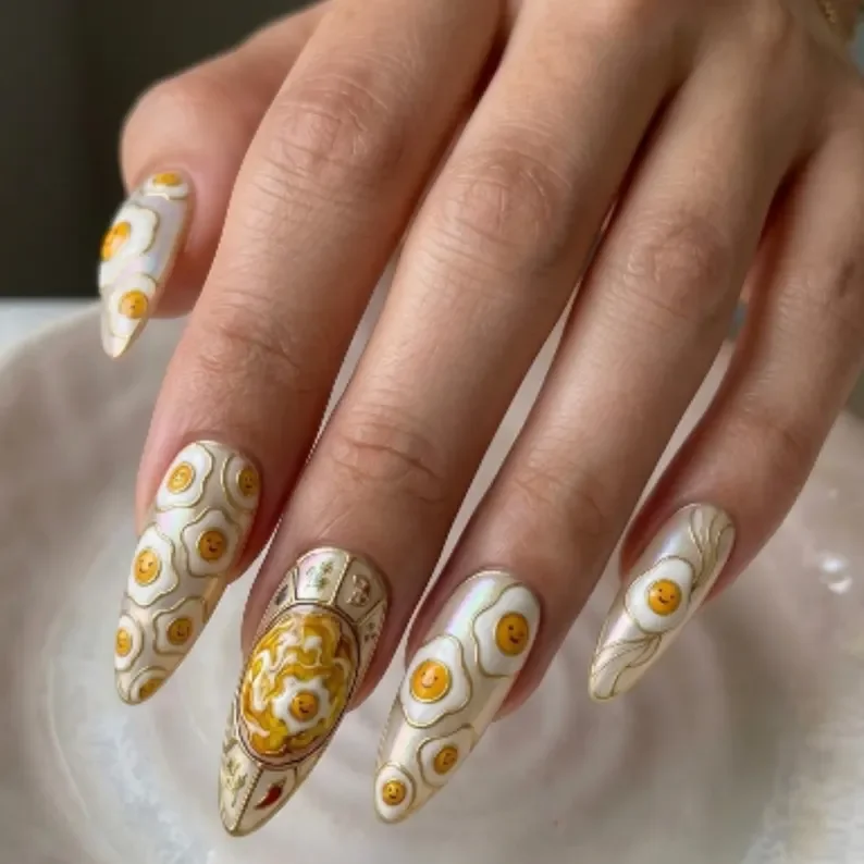 3D smiley face, gold filigree, press on nails, custom press on nails, fake nails, Nails Art, stained glass nails, gold press on nails, 3d press on nails, luxury press on nails, handmade press on nails