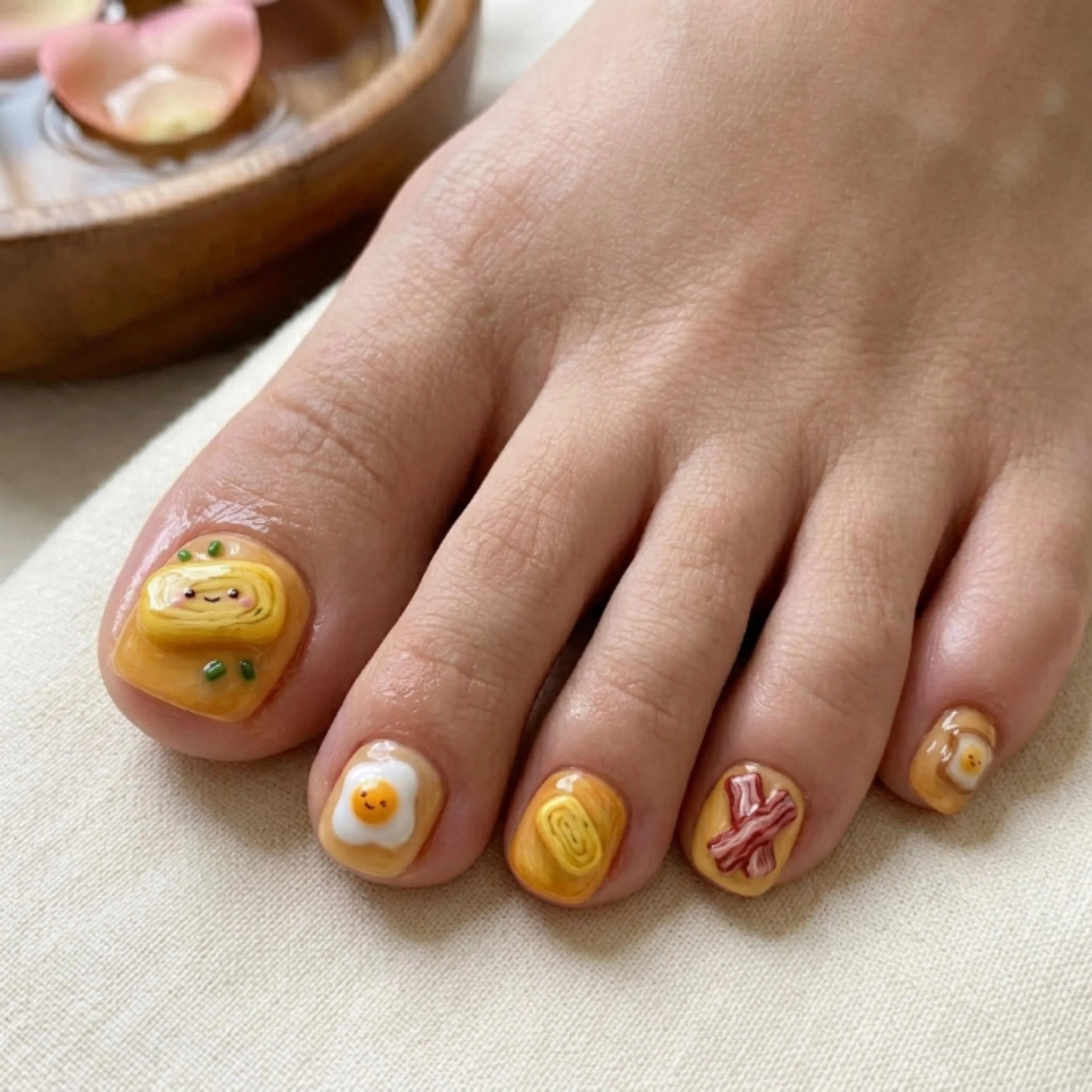 press on toes, tamagoyaki toes, press on nails, custom press on nails, fake nails, Nails Art, stained glass nails, gold press on nails, 3d press on nails, luxury press on nails, handmade press on nails