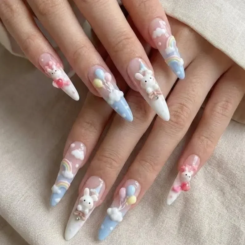 balloon charms, nail art, press on nails, custom press on nails, fake nails, Nails Art, stained glass nails, gold press on nails, 3d press on nails, luxury press on nails, handmade press on nails
